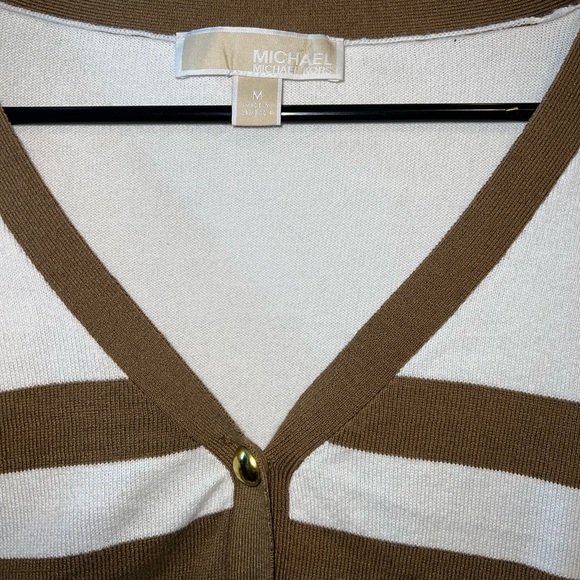 MICHAEL Michael Kors Brown and White Striped Cardigan - Picture 3 of 6